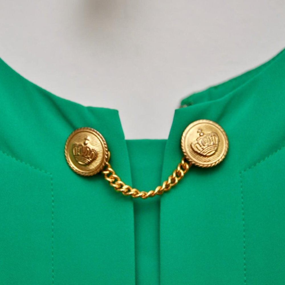 Vintage 1980s Green Military Style Bodycon Dress with Gold Buttons, Size 8 - Picture 10 of 10